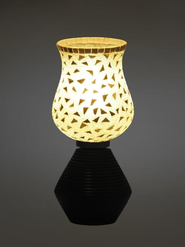 Multicolor Table Lamp | Artistic Mosaic Glass with Sturdy Wood Base | Decorative Ambient Light for Home D�cor | Perfect Blend of Modern & Traditional Style - Model DJK03