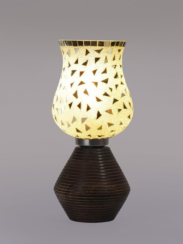 Multicolor Table Lamp | Artistic Mosaic Glass with Sturdy Wood Base | Decorative Ambient Light for Home D�cor | Perfect Blend of Modern & Traditional Style - Model DJK03