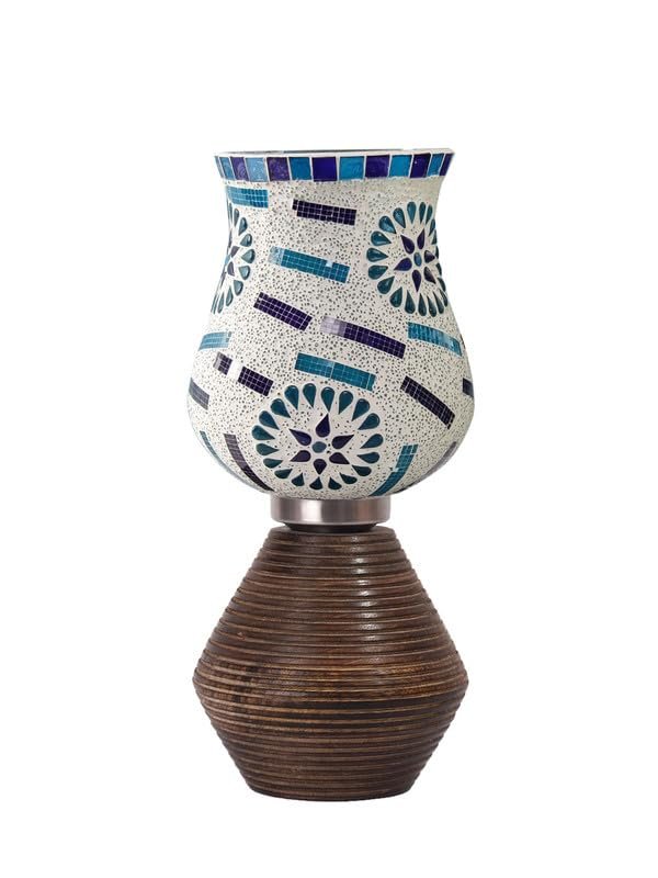 Multicolor Table Lamp | Artistic Mosaic Glass with Sturdy Wood Base | Decorative Ambient Light for Home D�cor | Perfect Blend of Modern & Traditional Style - Model DJK