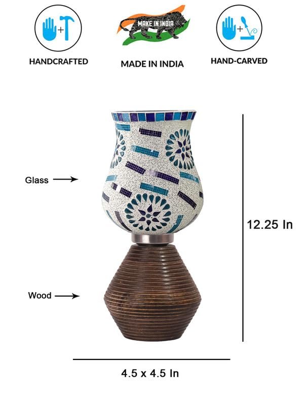 Multicolor Table Lamp | Artistic Mosaic Glass with Sturdy Wood Base | Decorative Ambient Light for Home D�cor | Perfect Blend of Modern & Traditional Style - Model DJK