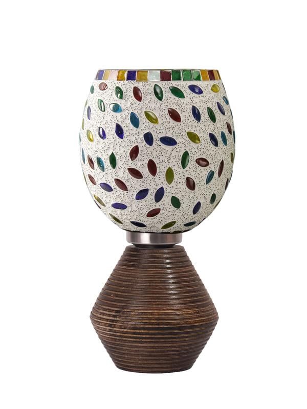 Multicolor Table Lamp | Artistic Mosaic Glass with Sturdy Wood Base | Decorative Ambient Light for Home D�cor | Perfect Blend of Modern & Traditional Style - Model DJK06