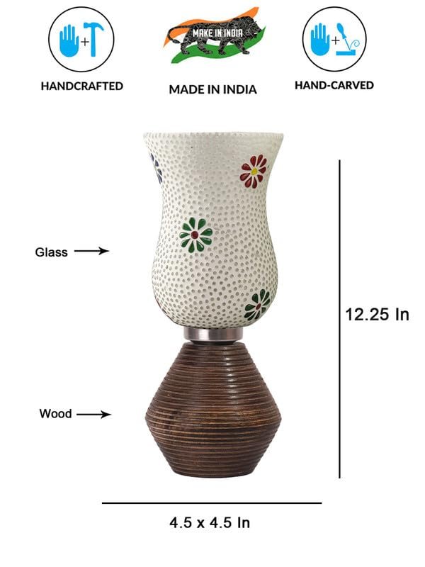 Multicolor Table Lamp | Artistic Mosaic Glass with Sturdy Wood Base | Decorative Ambient Light for Home D�cor | Perfect Blend of Modern & Traditional Style - Model DJK07