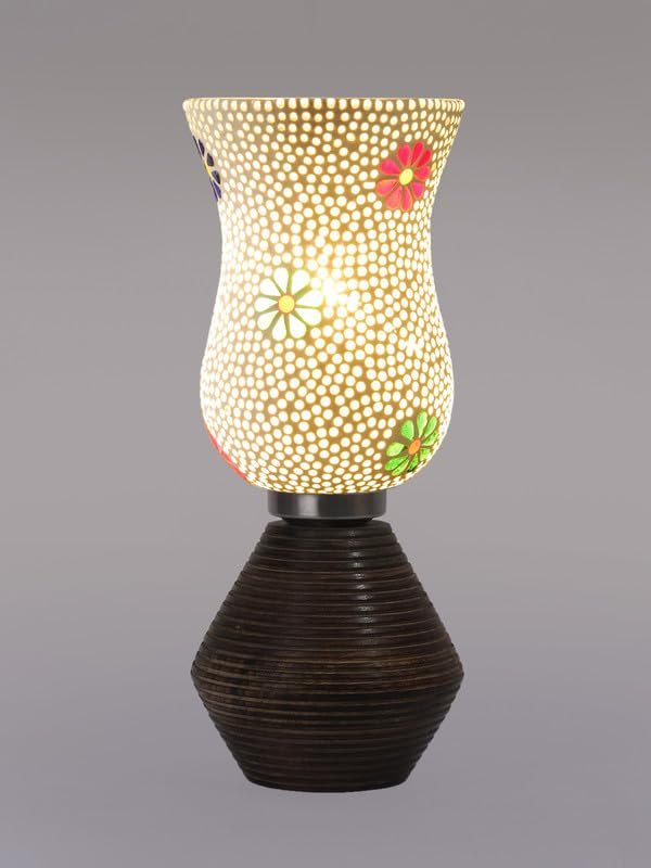Multicolor Table Lamp | Artistic Mosaic Glass with Sturdy Wood Base | Decorative Ambient Light for Home D�cor | Perfect Blend of Modern & Traditional Style - Model DJK07