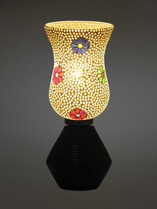 Multicolor Table Lamp | Artistic Mosaic Glass with Sturdy Wood Base | Decorative Ambient Light for Home D�cor | Perfect Blend of Modern & Traditional Style - Model DJK07