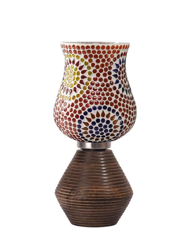 Multicolor Table Lamp | Artistic Mosaic Glass with Sturdy Wood Base | Decorative Ambient Light for Home D�cor | Perfect Blend of Modern & Traditional Style - Model DJK08