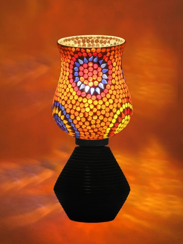 Multicolor Table Lamp | Artistic Mosaic Glass with Sturdy Wood Base | Decorative Ambient Light for Home D�cor | Perfect Blend of Modern & Traditional Style - Model DJK08