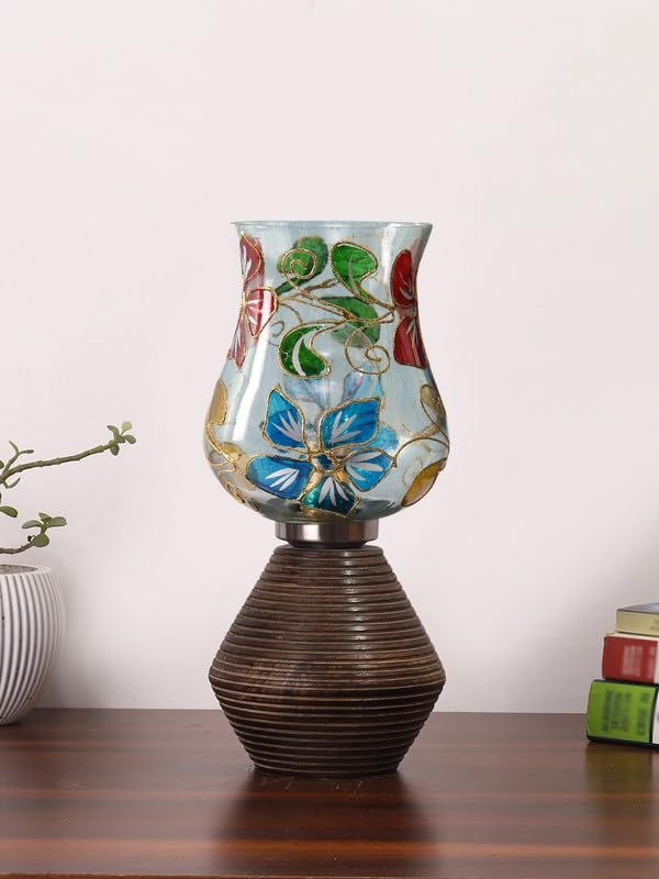 Multicolor Table Lamp | Artistic Mosaic Glass with Sturdy Wood Base | Decorative Ambient Light for Home D�cor | Perfect Blend of Modern & Traditional Style - Model DJK09