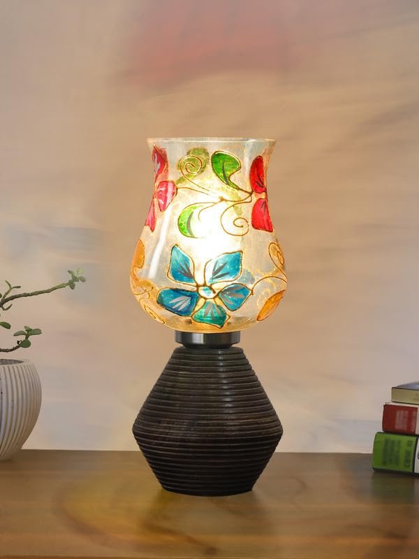 Multicolor Table Lamp | Artistic Mosaic Glass with Sturdy Wood Base | Decorative Ambient Light for Home D�cor | Perfect Blend of Modern & Traditional Style - Model DJK09