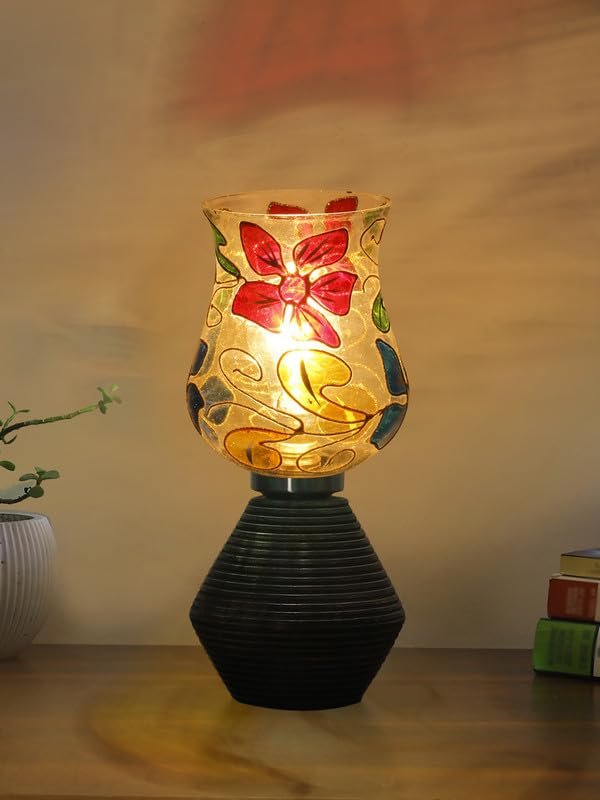 Multicolor Table Lamp | Artistic Mosaic Glass with Sturdy Wood Base | Decorative Ambient Light for Home D�cor | Perfect Blend of Modern & Traditional Style - Model DJK09