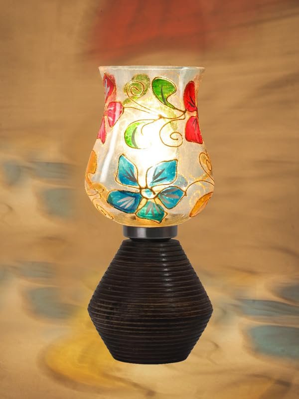 Multicolor Table Lamp | Artistic Mosaic Glass with Sturdy Wood Base | Decorative Ambient Light for Home D�cor | Perfect Blend of Modern & Traditional Style - Model DJK09