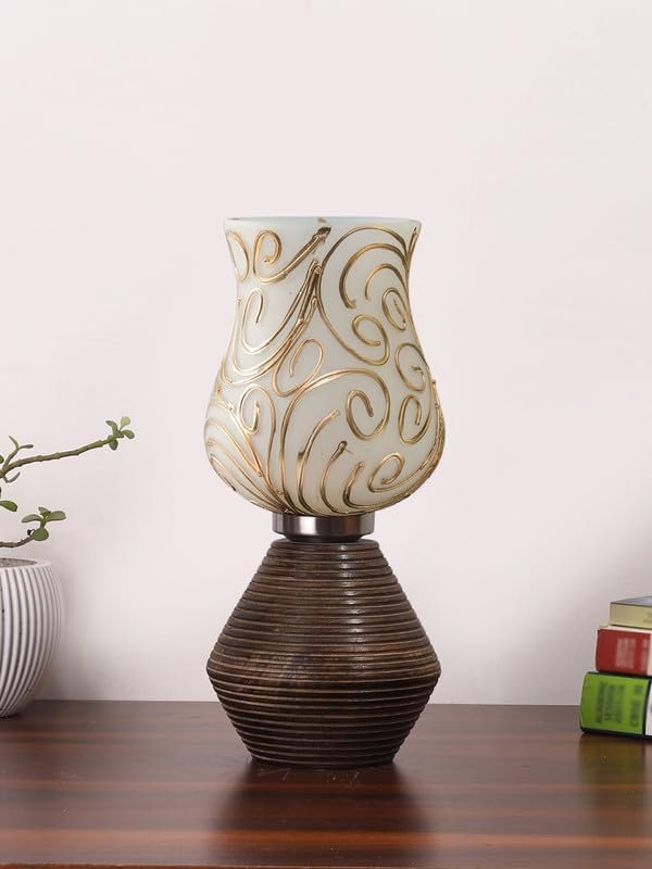 Multicolor Table Lamp | Artistic Mosaic Glass with Sturdy Wood Base | Decorative Ambient Light for Home D�cor | Perfect Blend of Modern & Traditional Style - Model DJK10