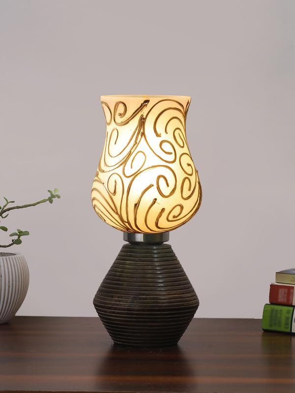 Multicolor Table Lamp | Artistic Mosaic Glass with Sturdy Wood Base | Decorative Ambient Light for Home D�cor | Perfect Blend of Modern & Traditional Style - Model DJK10