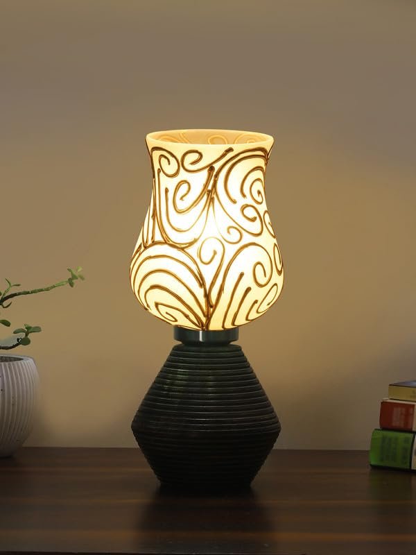 Multicolor Table Lamp | Artistic Mosaic Glass with Sturdy Wood Base | Decorative Ambient Light for Home D�cor | Perfect Blend of Modern & Traditional Style - Model DJK10
