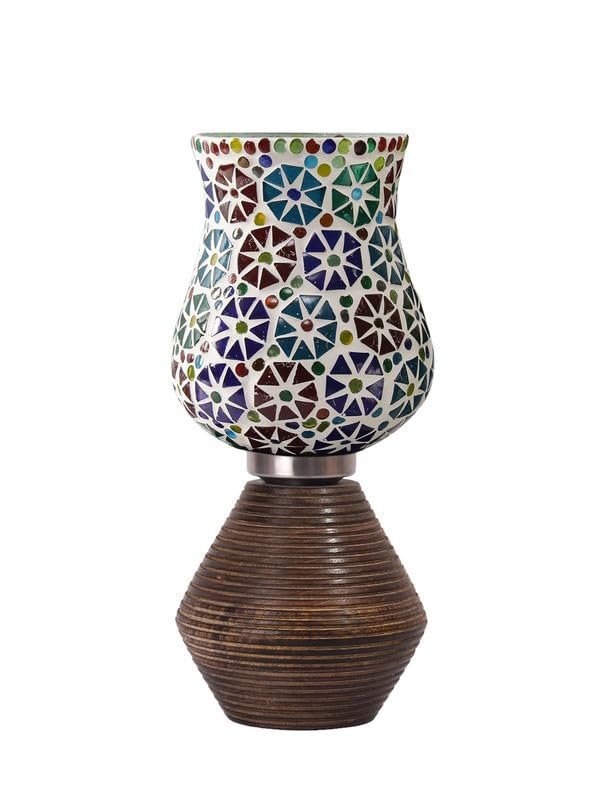 Multicolor Table Lamp | Artistic Mosaic Glass with Sturdy Wood Base | Decorative Ambient Light for Home D�cor | Perfect Blend of Modern & Traditional Style - Model DJK11