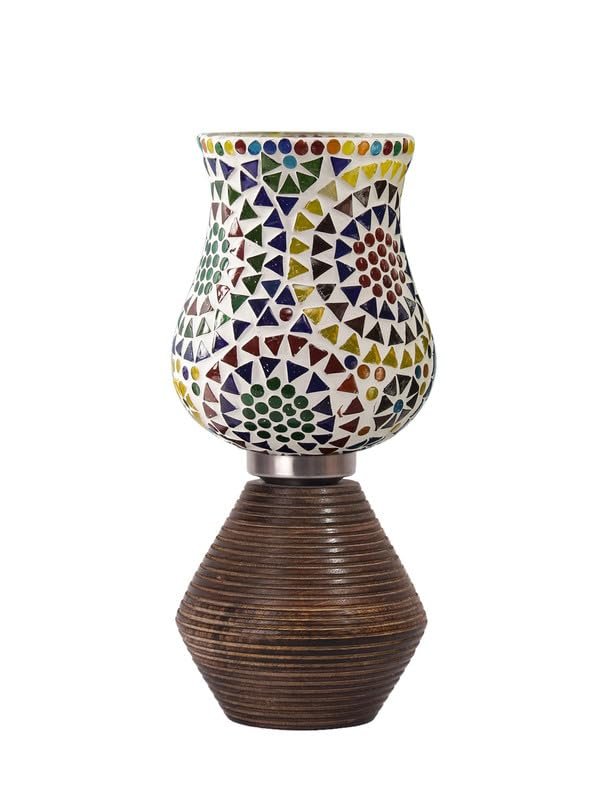 Multicolor Table Lamp | Artistic Mosaic Glass with Sturdy Wood Base | Decorative Ambient Light for Home D�cor | Perfect Blend of Modern & Traditional Style - Model DJK12