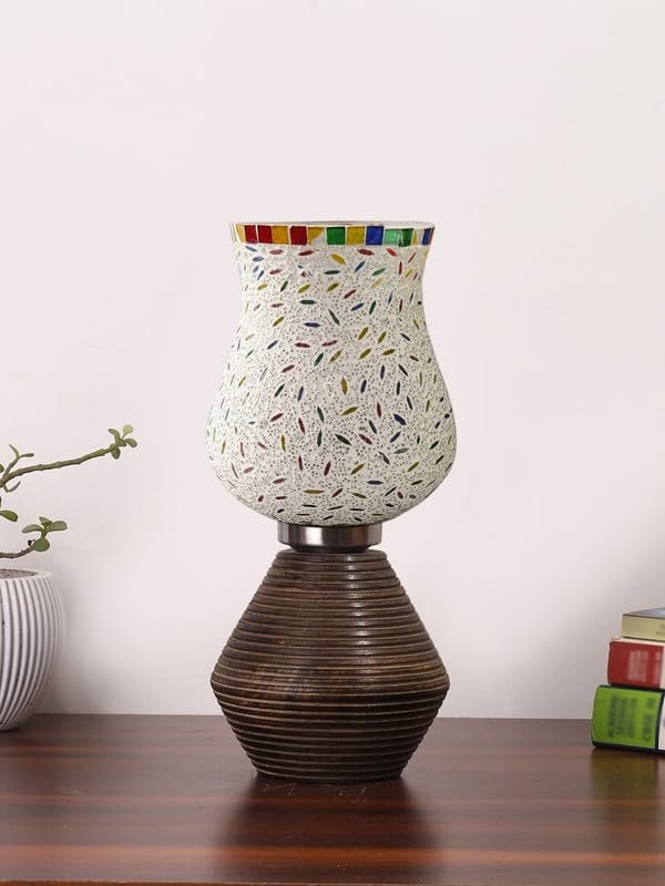 Multicolor Table Lamp | Artistic Mosaic Glass with Sturdy Wood Base | Decorative Ambient Light for Home D�cor | Perfect Blend of Modern & Traditional Style - Model DJK13