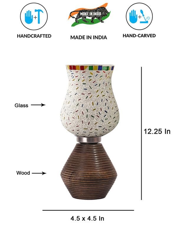 Multicolor Table Lamp | Artistic Mosaic Glass with Sturdy Wood Base | Decorative Ambient Light for Home D�cor | Perfect Blend of Modern & Traditional Style - Model DJK13