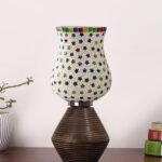 Multicolor Table Lamp | Artistic Mosaic Glass with Sturdy Wood Base | Decorative Ambient Light for Home D�cor | Perfect Blend of Modern & Traditional Style – Model DJK14