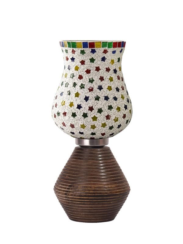 Multicolor Table Lamp | Artistic Mosaic Glass with Sturdy Wood Base | Decorative Ambient Light for Home D�cor | Perfect Blend of Modern & Traditional Style - Model DJK14