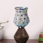 Multicolor Table Lamp | Artistic Mosaic Glass with Sturdy Wood Base | Decorative Ambient Light for Home D�cor | Perfect Blend of Modern & Traditional Style – Model DJK15