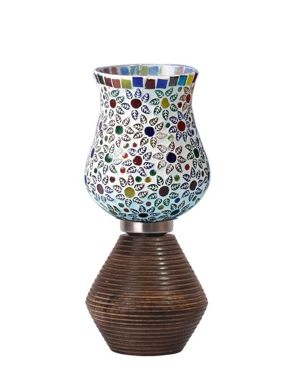Multicolor Table Lamp | Artistic Mosaic Glass with Sturdy Wood Base | Decorative Ambient Light for Home D�cor | Perfect Blend of Modern & Traditional Style - Model DJK15