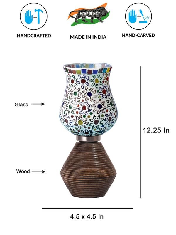 Multicolor Table Lamp | Artistic Mosaic Glass with Sturdy Wood Base | Decorative Ambient Light for Home D�cor | Perfect Blend of Modern & Traditional Style - Model DJK15