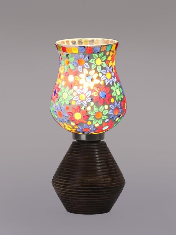 Multicolor Table Lamp | Artistic Mosaic Glass with Sturdy Wood Base | Decorative Ambient Light for Home D�cor | Perfect Blend of Modern & Traditional Style - Model DJK15