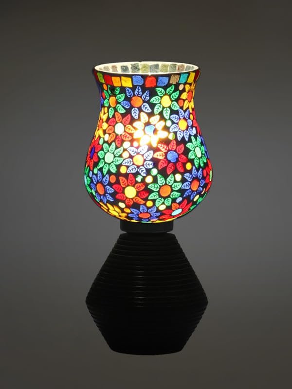 Multicolor Table Lamp | Artistic Mosaic Glass with Sturdy Wood Base | Decorative Ambient Light for Home D�cor | Perfect Blend of Modern & Traditional Style - Model DJK15