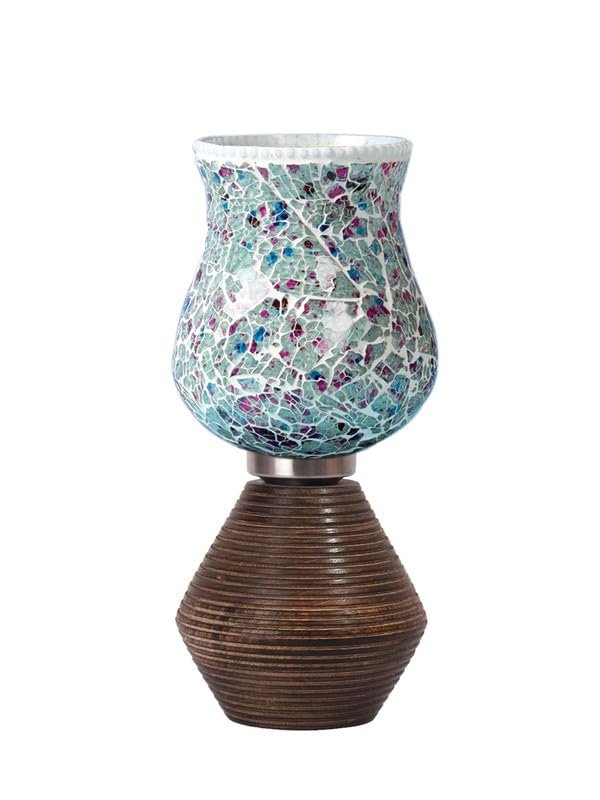 Multicolor Table Lamp | Artistic Mosaic Glass with Sturdy Wood Base | Decorative Ambient Light for Home D�cor | Perfect Blend of Modern & Traditional Style - Model DJK16
