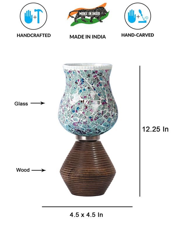 Multicolor Table Lamp | Artistic Mosaic Glass with Sturdy Wood Base | Decorative Ambient Light for Home D�cor | Perfect Blend of Modern & Traditional Style - Model DJK16