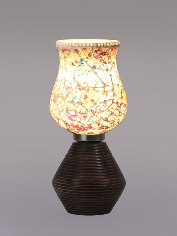 Multicolor Table Lamp | Artistic Mosaic Glass with Sturdy Wood Base | Decorative Ambient Light for Home D�cor | Perfect Blend of Modern & Traditional Style - Model DJK16