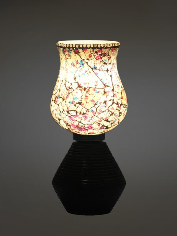 Multicolor Table Lamp | Artistic Mosaic Glass with Sturdy Wood Base | Decorative Ambient Light for Home D�cor | Perfect Blend of Modern & Traditional Style - Model DJK16