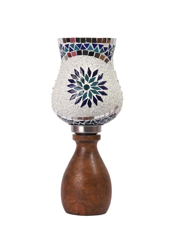 Multicolor Table Lamp | Artistic Mosaic Glass with Sturdy Wood Base | Decorative Ambient Light for Home D�cor | Perfect Blend of Modern & Traditional Style - Model DJM00