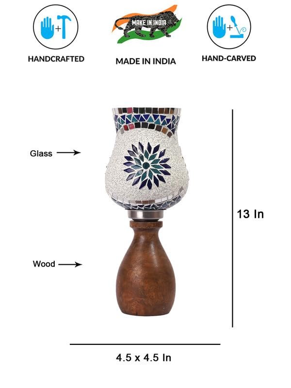 Multicolor Table Lamp | Artistic Mosaic Glass with Sturdy Wood Base | Decorative Ambient Light for Home D�cor | Perfect Blend of Modern & Traditional Style - Model DJM00