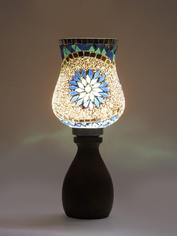 Multicolor Table Lamp | Artistic Mosaic Glass with Sturdy Wood Base | Decorative Ambient Light for Home D�cor | Perfect Blend of Modern & Traditional Style - Model DJM00