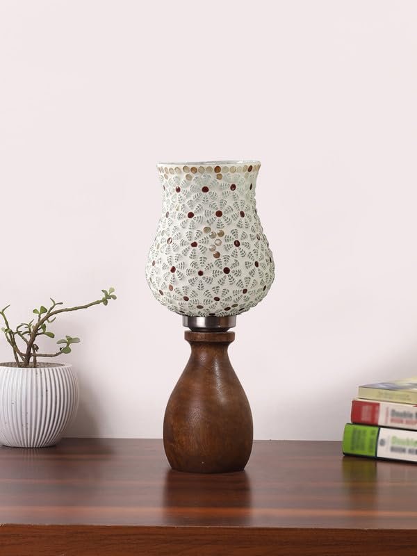 Multicolor Table Lamp | Artistic Mosaic Glass with Sturdy Wood Base | Decorative Ambient Light for Home D�cor | Perfect Blend of Modern & Traditional Style - Model DJM01