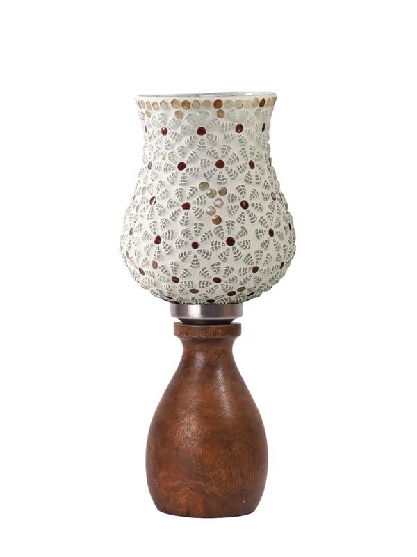 Multicolor Table Lamp | Artistic Mosaic Glass with Sturdy Wood Base | Decorative Ambient Light for Home D�cor | Perfect Blend of Modern & Traditional Style - Model DJM01