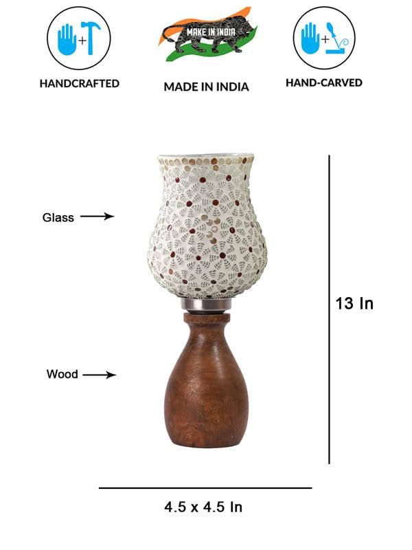 Multicolor Table Lamp | Artistic Mosaic Glass with Sturdy Wood Base | Decorative Ambient Light for Home D�cor | Perfect Blend of Modern & Traditional Style - Model DJM01