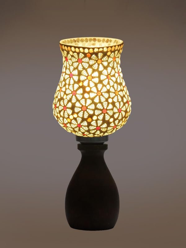Multicolor Table Lamp | Artistic Mosaic Glass with Sturdy Wood Base | Decorative Ambient Light for Home D�cor | Perfect Blend of Modern & Traditional Style - Model DJM01