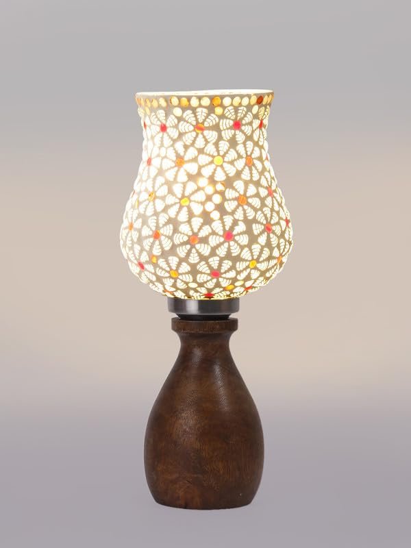 Multicolor Table Lamp | Artistic Mosaic Glass with Sturdy Wood Base | Decorative Ambient Light for Home D�cor | Perfect Blend of Modern & Traditional Style - Model DJM01