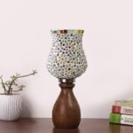 Multicolor Table Lamp | Artistic Mosaic Glass with Sturdy Wood Base | Decorative Ambient Light for Home D�cor | Perfect Blend of Modern & Traditional Style – Model DJM02