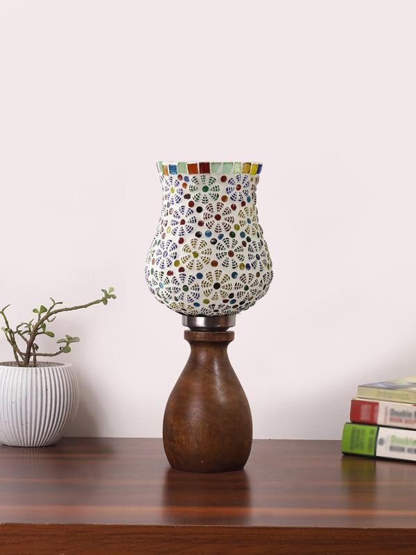Multicolor Table Lamp | Artistic Mosaic Glass with Sturdy Wood Base | Decorative Ambient Light for Home D�cor | Perfect Blend of Modern & Traditional Style - Model DJM02