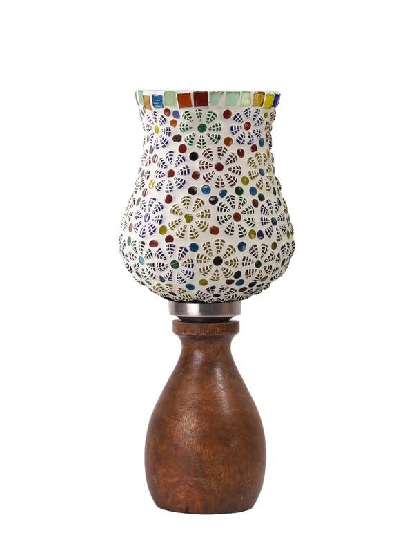 Multicolor Table Lamp | Artistic Mosaic Glass with Sturdy Wood Base | Decorative Ambient Light for Home D�cor | Perfect Blend of Modern & Traditional Style - Model DJM02