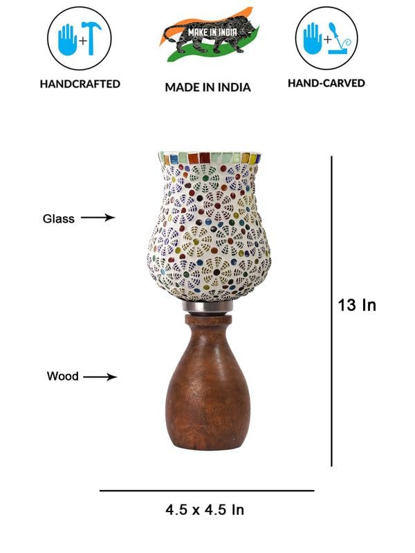 Multicolor Table Lamp | Artistic Mosaic Glass with Sturdy Wood Base | Decorative Ambient Light for Home D�cor | Perfect Blend of Modern & Traditional Style - Model DJM02