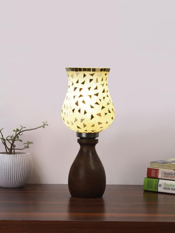 Multicolor Table Lamp | Artistic Mosaic Glass with Sturdy Wood Base | Decorative Ambient Light for Home D�cor | Perfect Blend of Modern & Traditional Style - Model DJM03