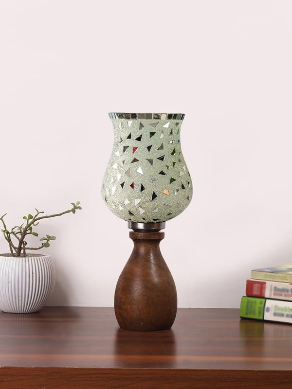 Multicolor Table Lamp | Artistic Mosaic Glass with Sturdy Wood Base | Decorative Ambient Light for Home D�cor | Perfect Blend of Modern & Traditional Style - Model DJM03