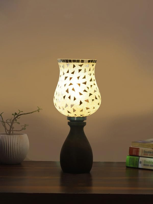 Multicolor Table Lamp | Artistic Mosaic Glass with Sturdy Wood Base | Decorative Ambient Light for Home D�cor | Perfect Blend of Modern & Traditional Style - Model DJM03