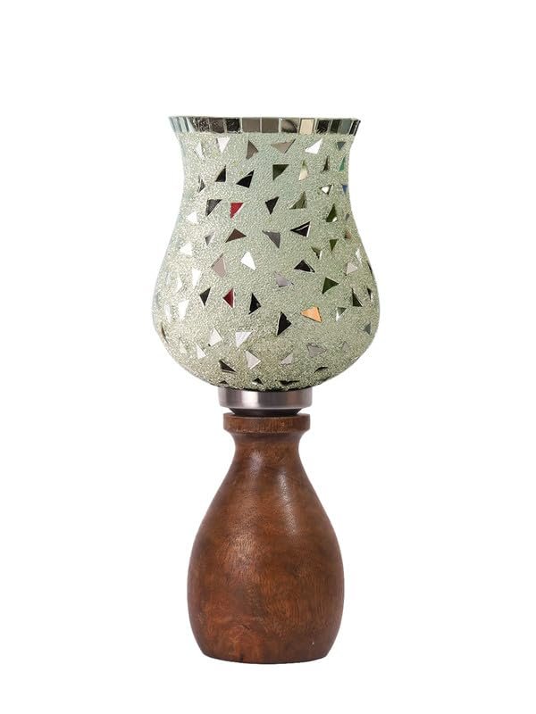 Multicolor Table Lamp | Artistic Mosaic Glass with Sturdy Wood Base | Decorative Ambient Light for Home D�cor | Perfect Blend of Modern & Traditional Style - Model DJM03