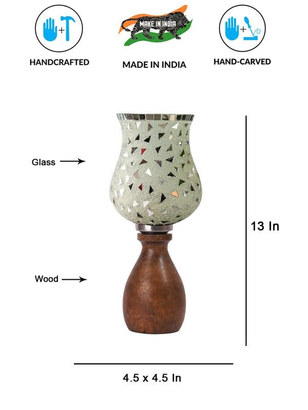 Multicolor Table Lamp | Artistic Mosaic Glass with Sturdy Wood Base | Decorative Ambient Light for Home D�cor | Perfect Blend of Modern & Traditional Style - Model DJM03