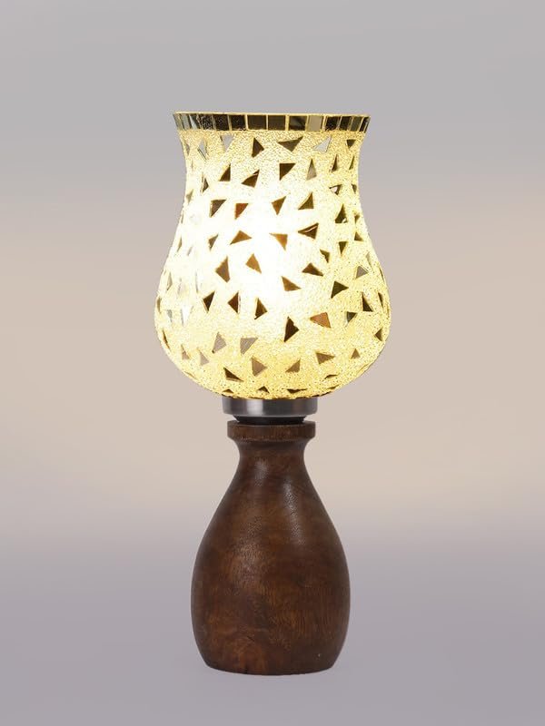 Multicolor Table Lamp | Artistic Mosaic Glass with Sturdy Wood Base | Decorative Ambient Light for Home D�cor | Perfect Blend of Modern & Traditional Style - Model DJM03
